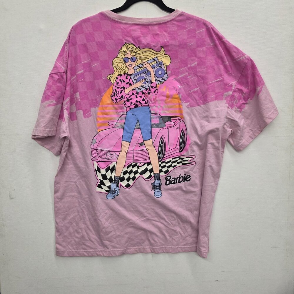 BARBIE CALIFORNIA T-SHIRT pink 80s race car checkered BIG LOGO FRONT BACK 2XL - Picture 2 of 7